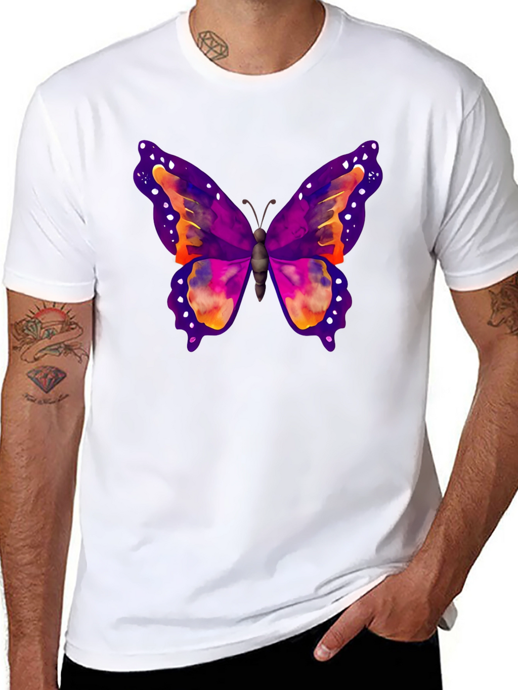 Butterfly Print Black T-Shirt
