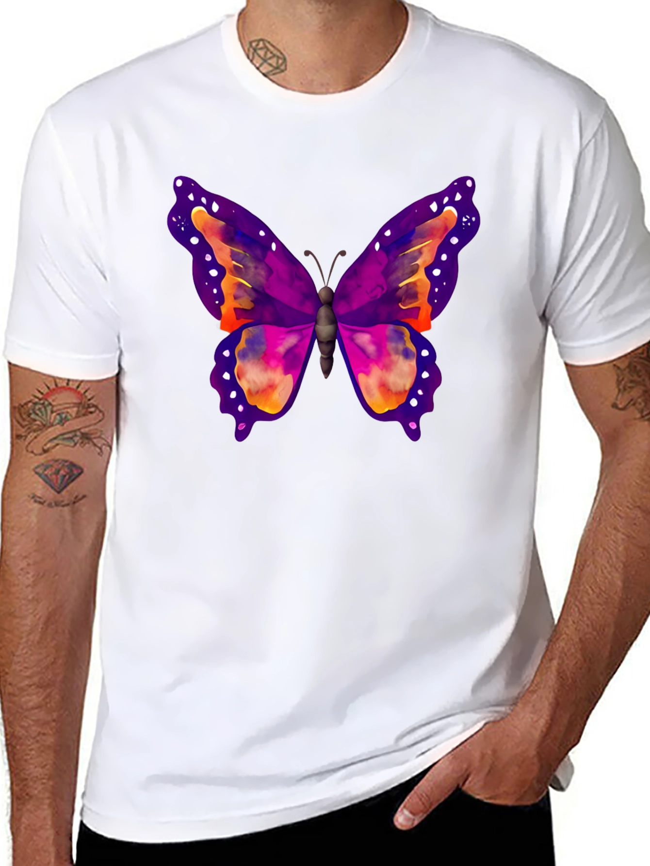 Butterfly Print Black T-Shirt