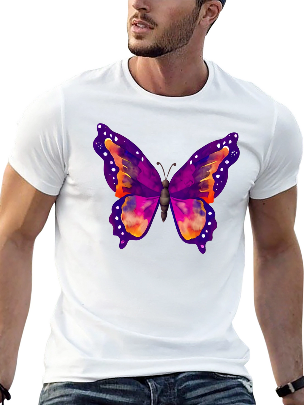 Butterfly Print Black T-Shirt