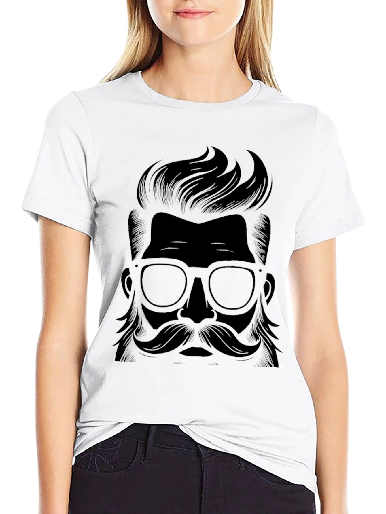 Stylish Black T-Shirt with Hipster Graphic