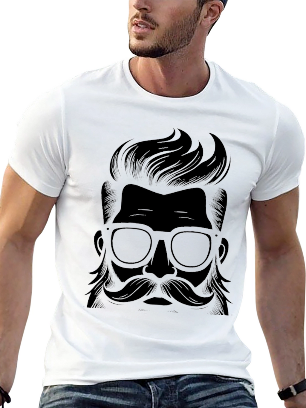 Stylish Black T-Shirt with Hipster Graphic