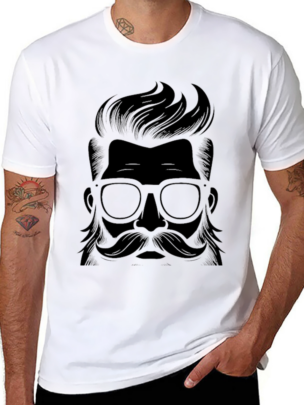 Stylish Black T-Shirt with Hipster Graphic