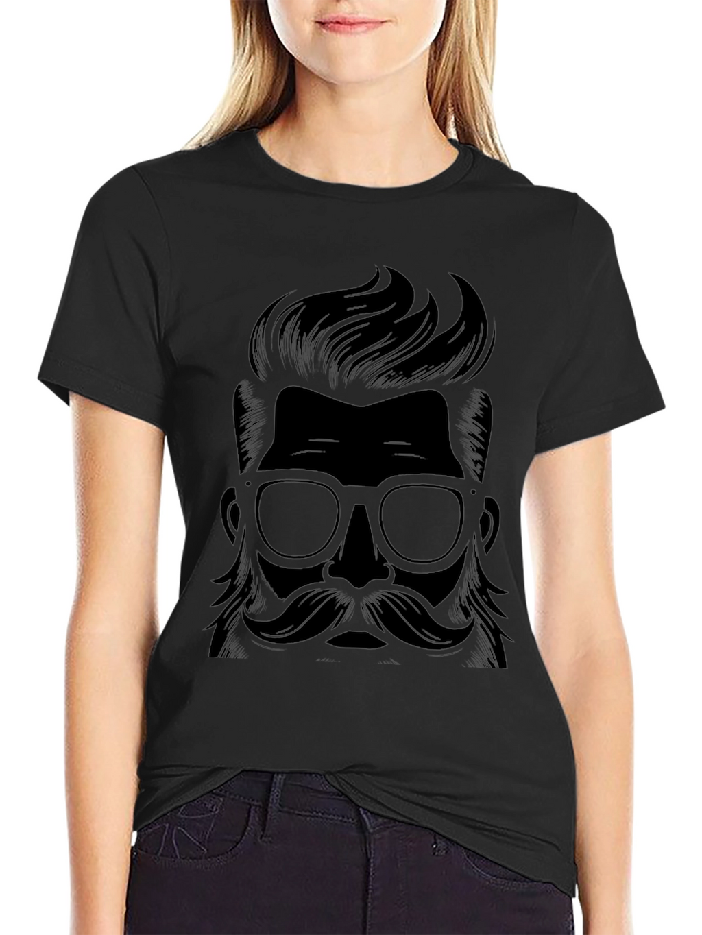 Stylish Black T-Shirt with Hipster Graphic