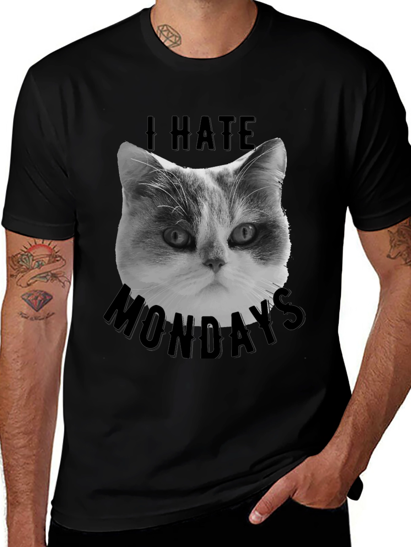 I Hate Mondays Cat Graphic Tee - Black