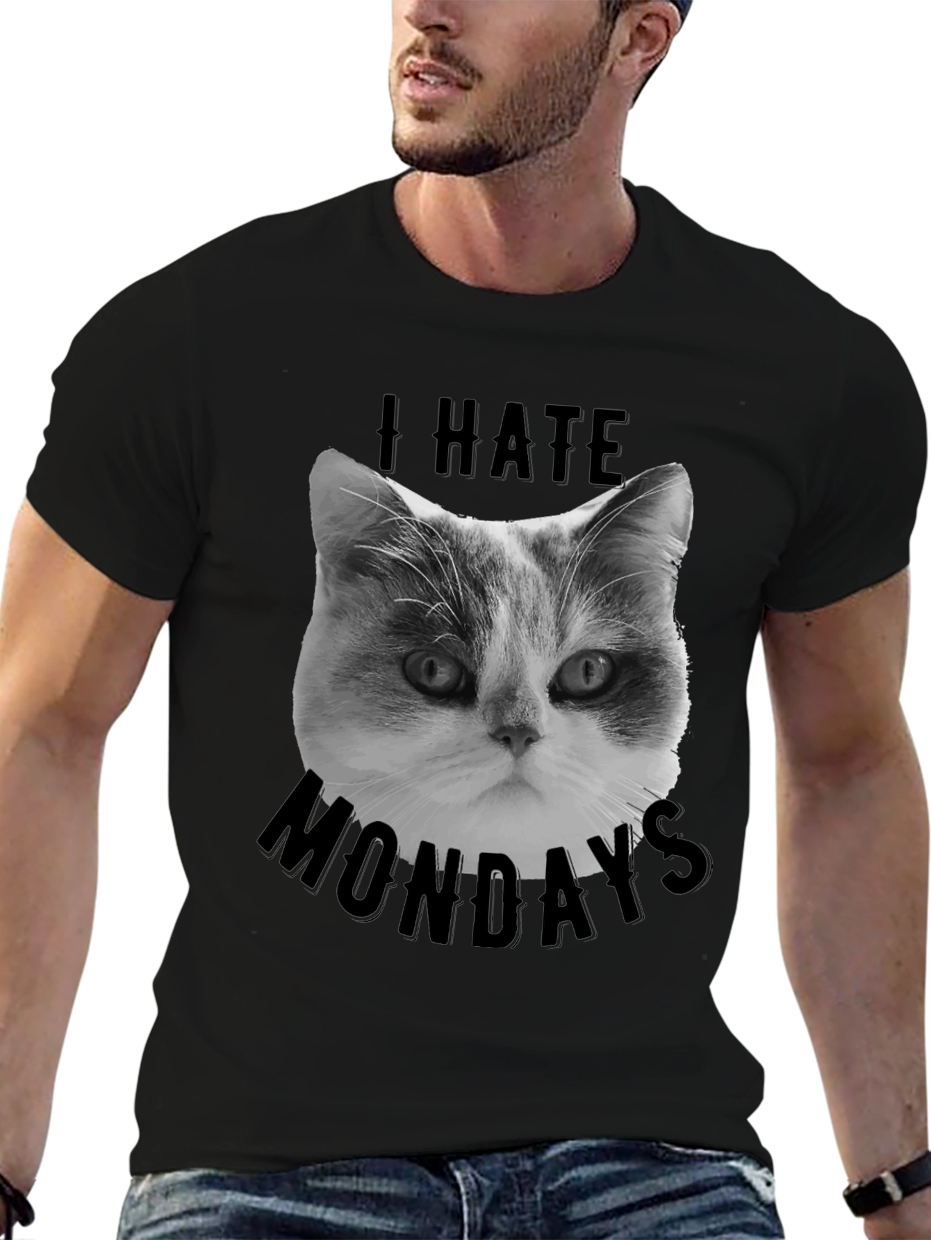 I Hate Mondays Cat Graphic Tee - Black