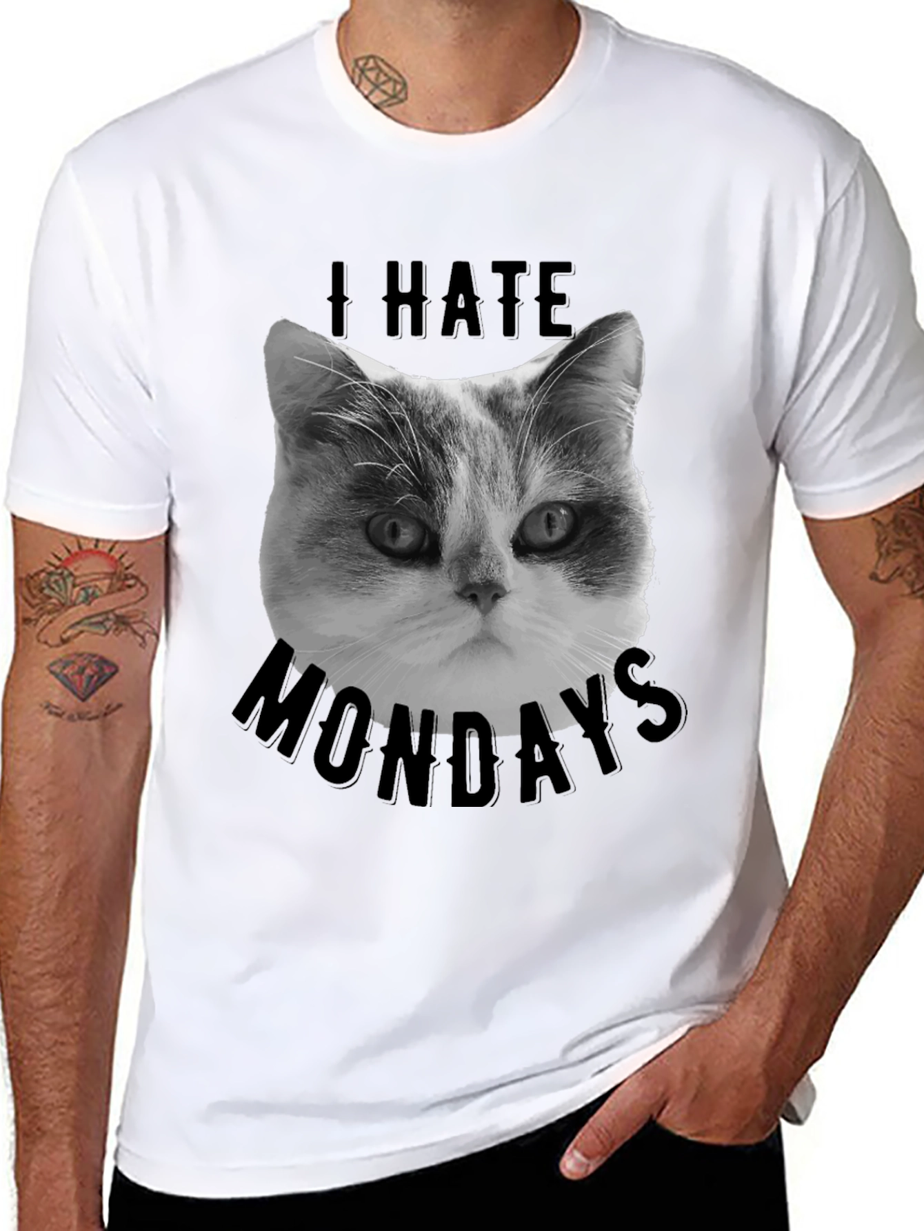 I Hate Mondays Cat Graphic Tee - Black