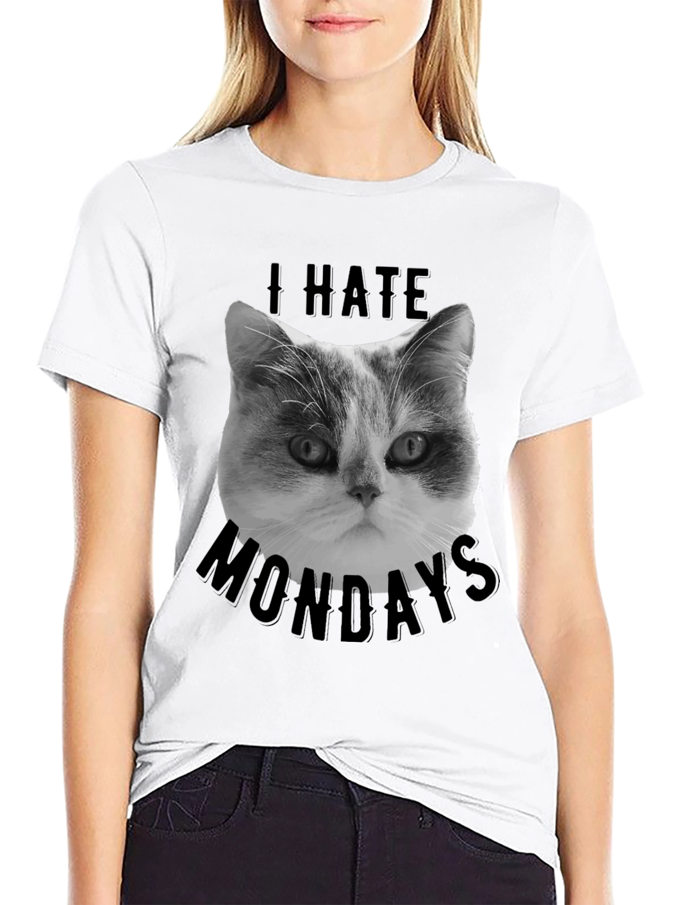I Hate Mondays Cat Graphic Tee - Black