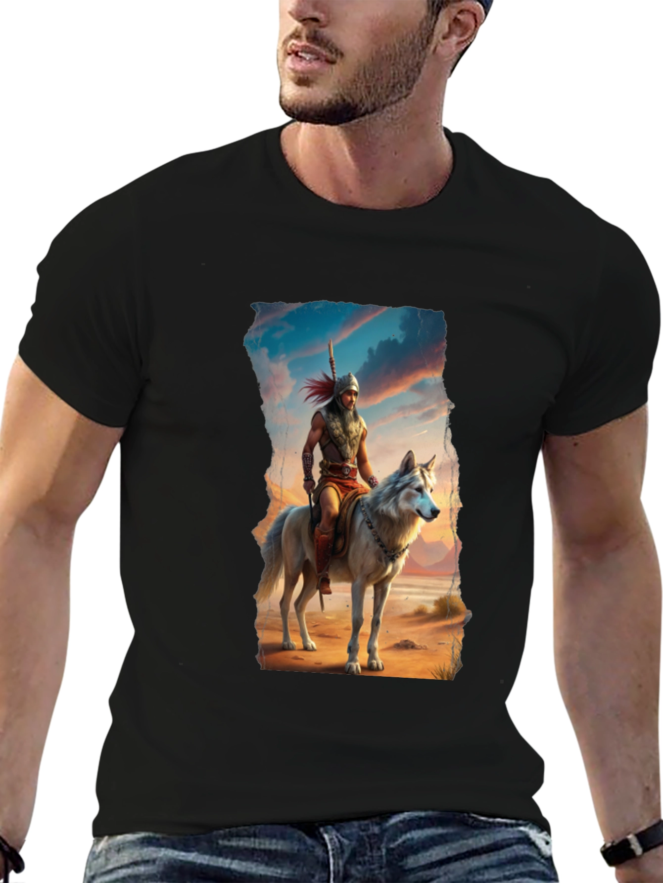 Warrior Wolf Rider Graphic Tee - Cool T-Shirt