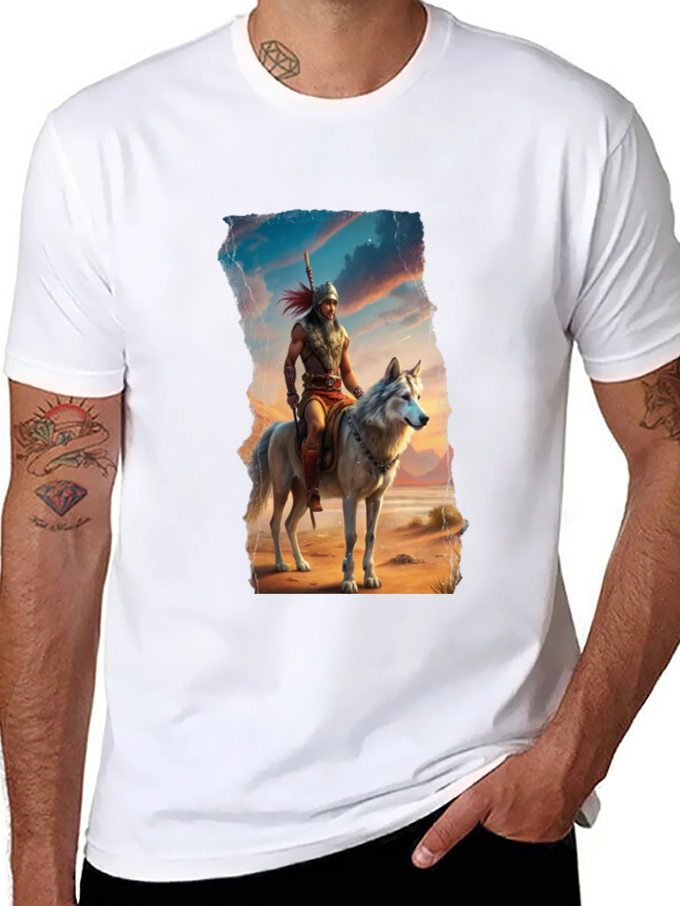 Warrior Wolf Rider Graphic Tee - Cool T-Shirt