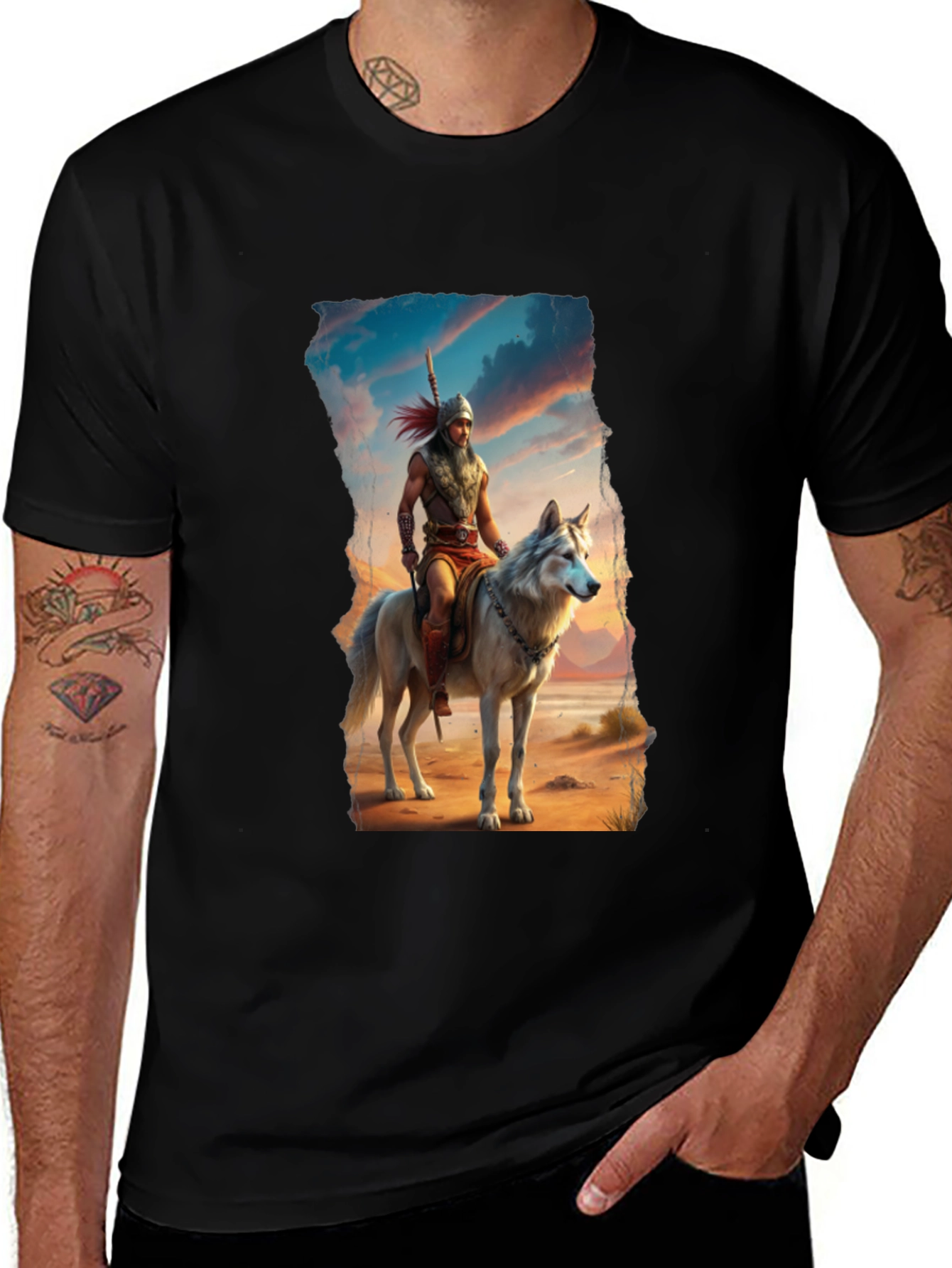 Warrior Wolf Rider Graphic Tee - Cool T-Shirt