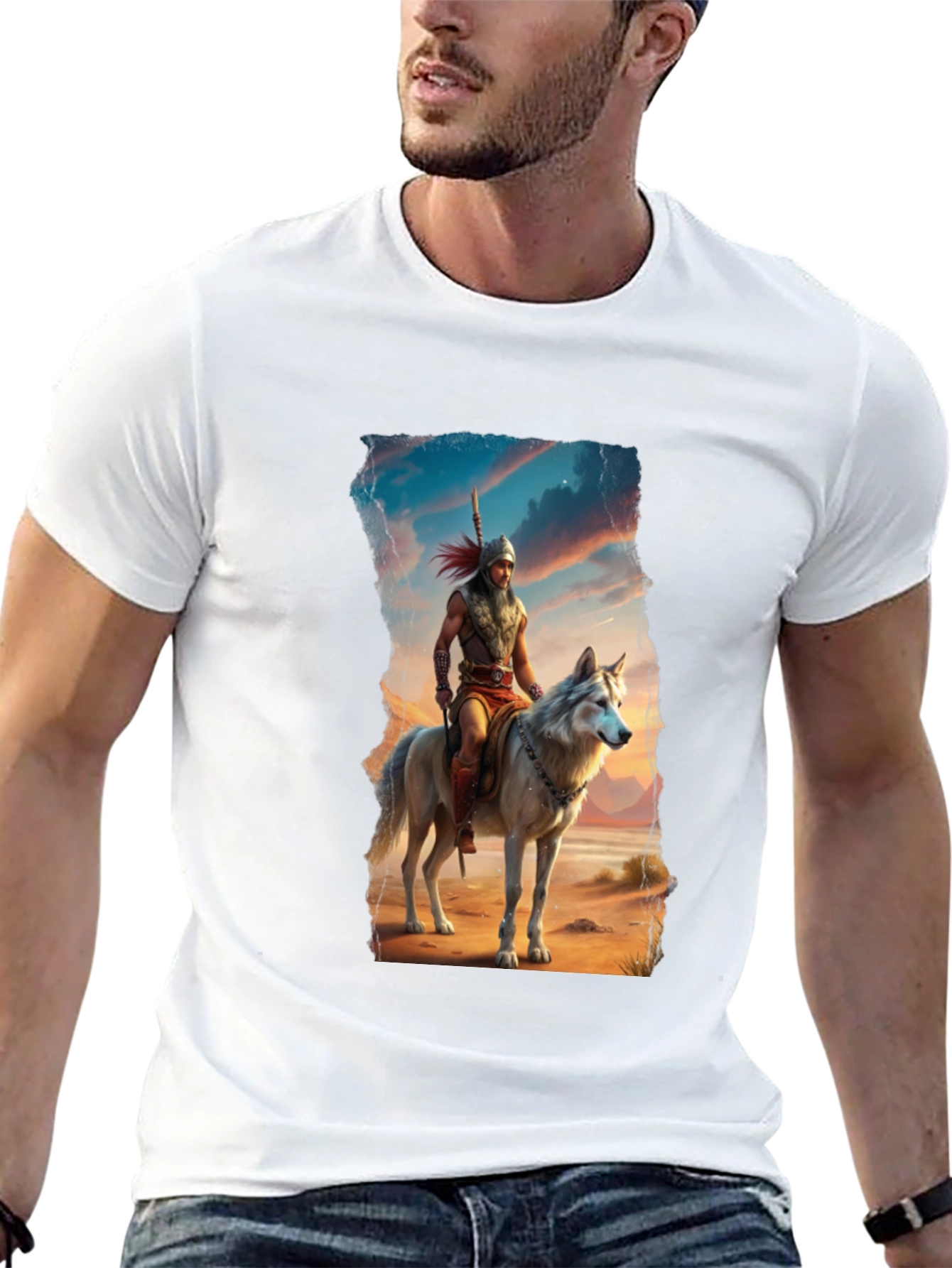 Warrior Wolf Rider Graphic Tee - Cool T-Shirt