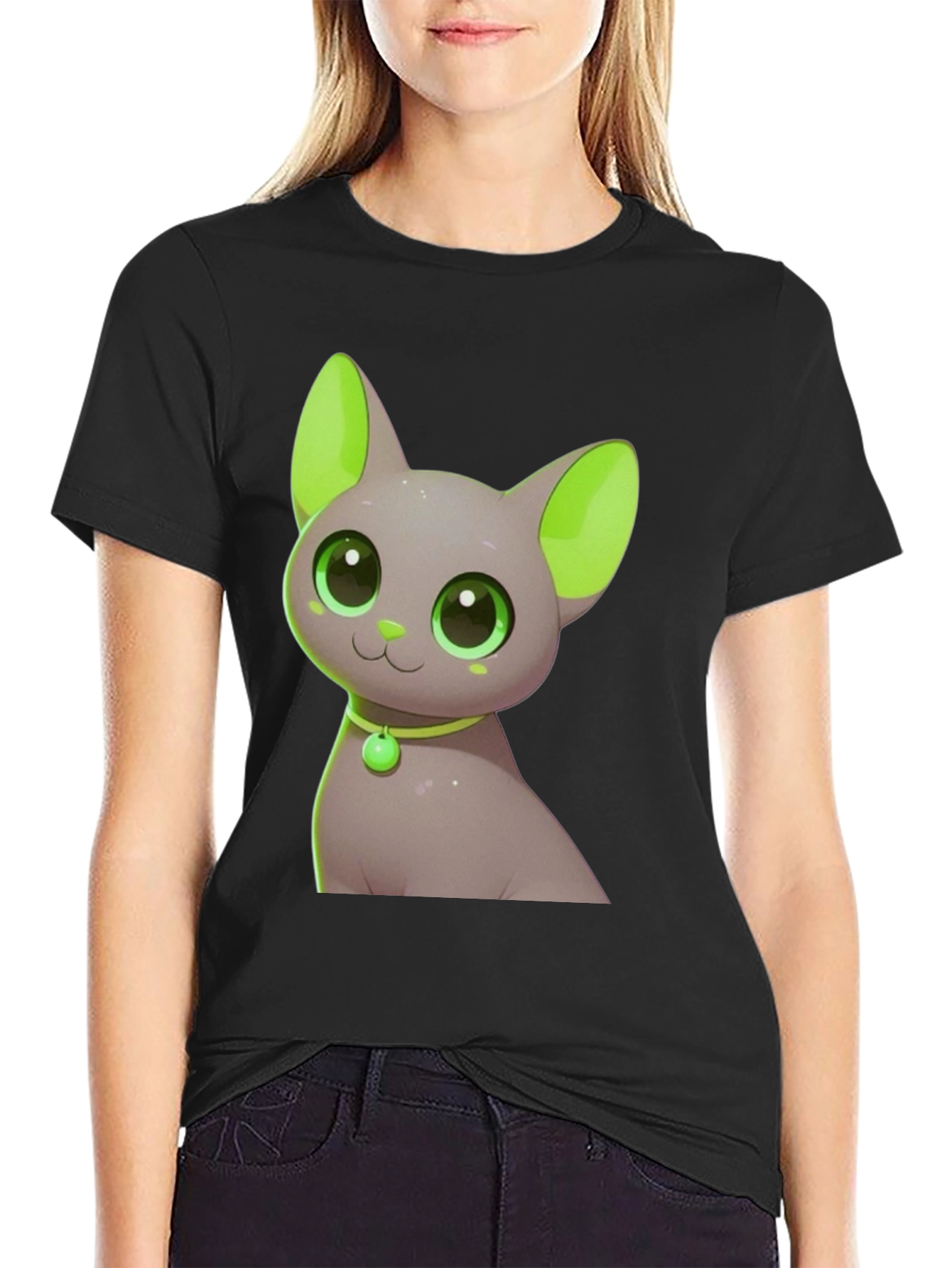Cute Cat Graphic Tee - Black T-Shirt
