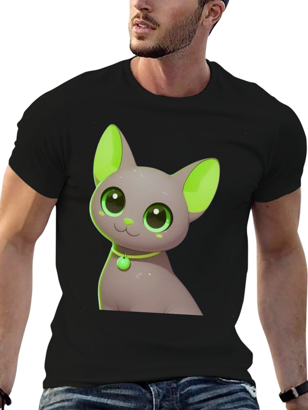Cute Cat Graphic Tee - Black T-Shirt