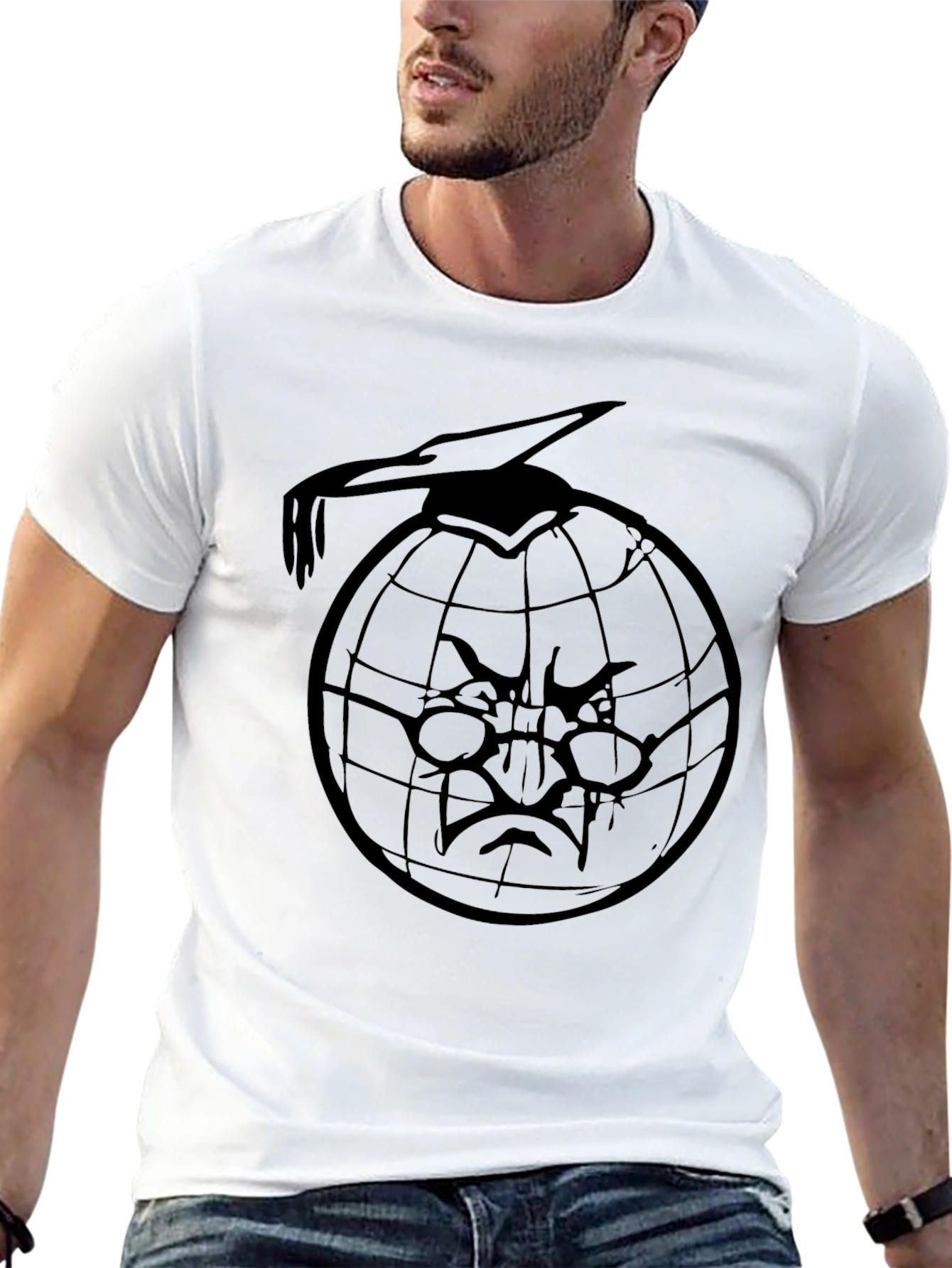 Black T-Shirt with Globe Design