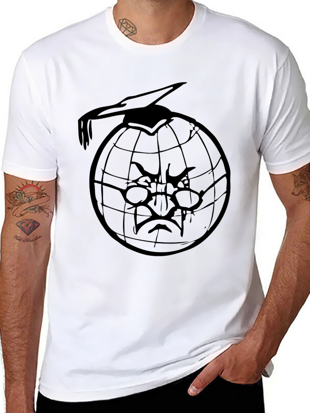 Black T-Shirt with Globe Design