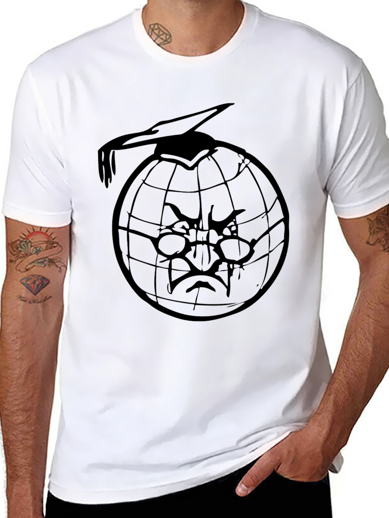 Black T-Shirt with Globe Design