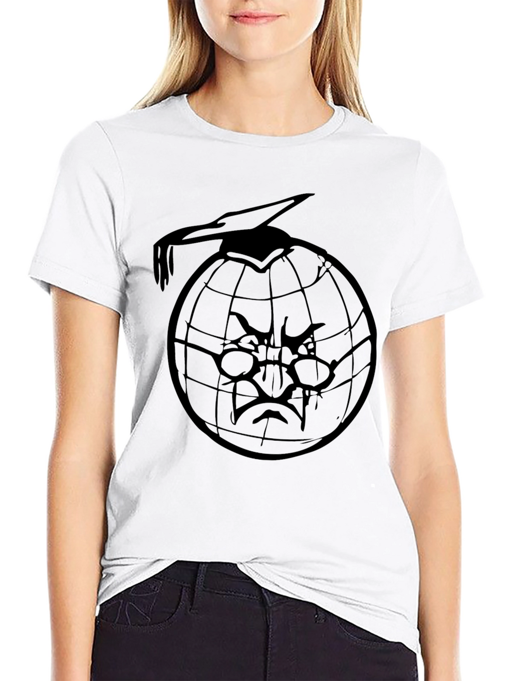 Black T-Shirt with Globe Design