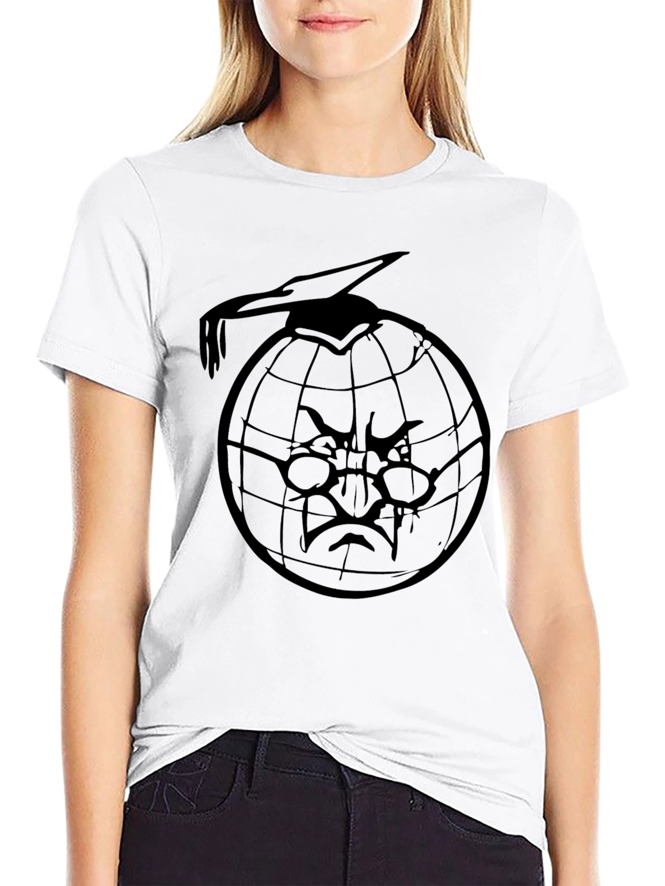 Black T-Shirt with Globe Design