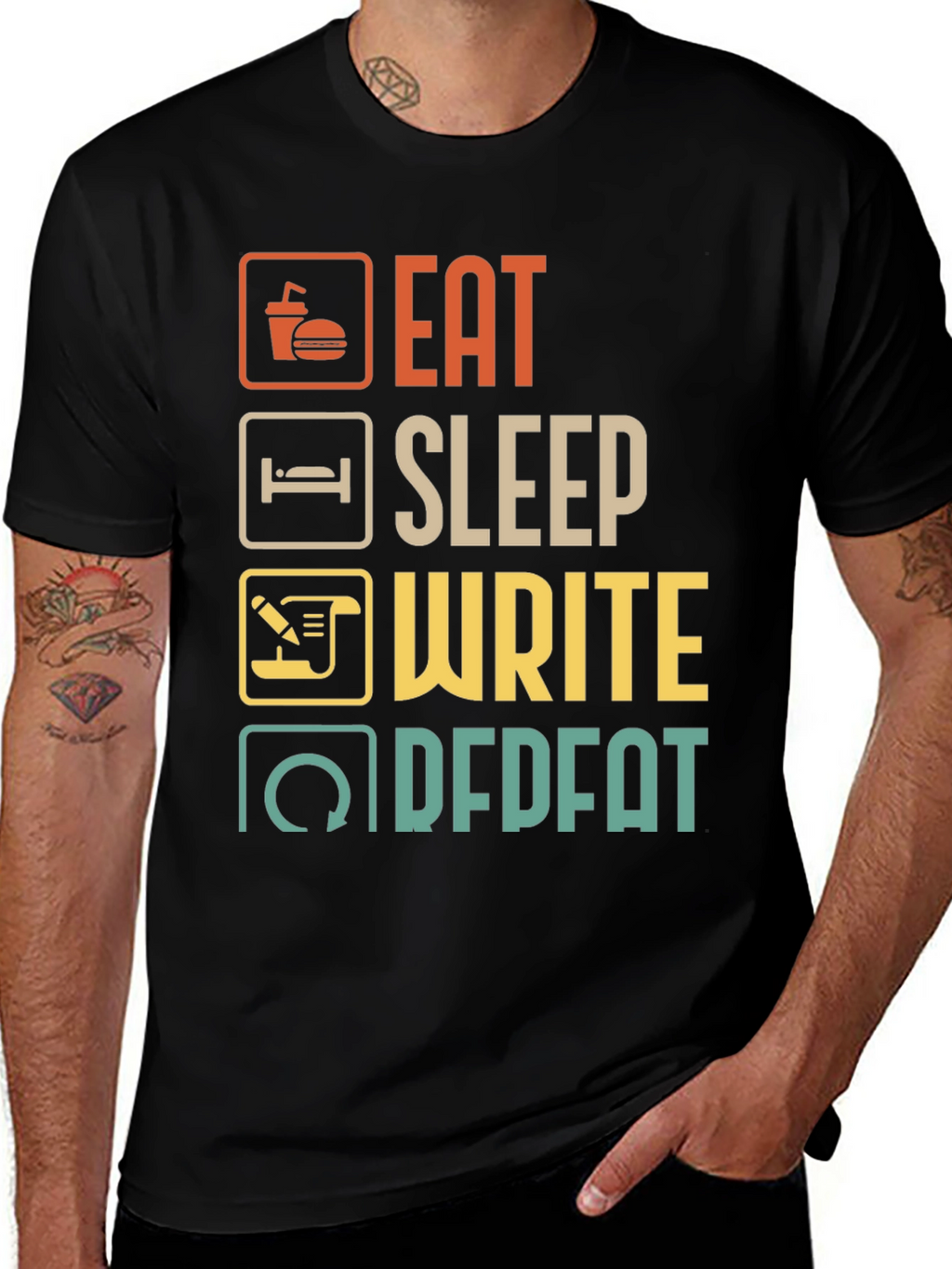 Eat Sleep Write Repeat Black T-Shirt