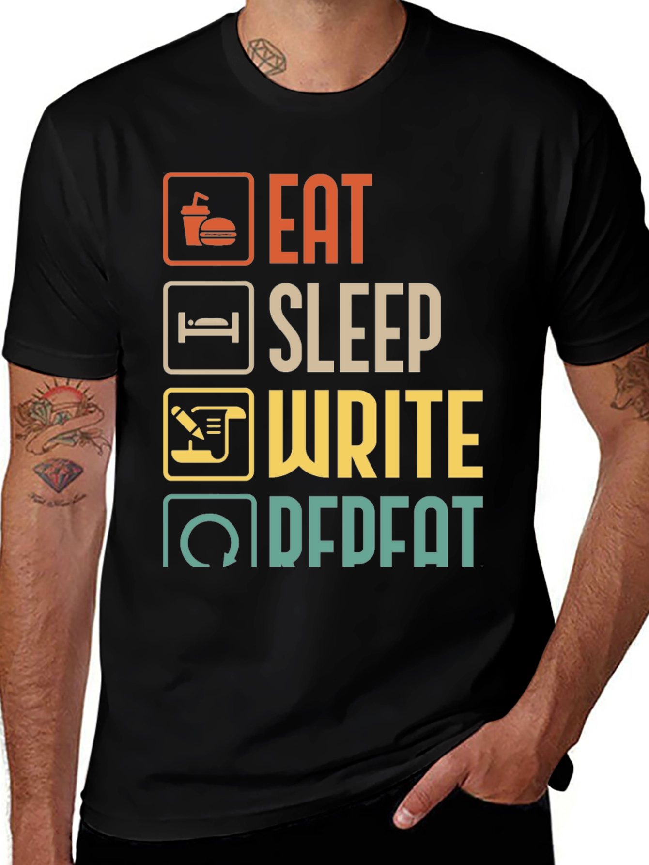 Eat Sleep Write Repeat Black T-Shirt