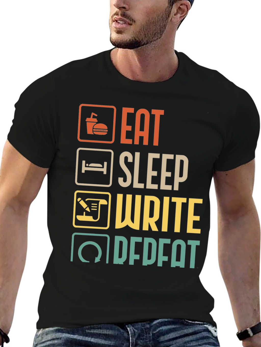 Eat Sleep Write Repeat Black T-Shirt
