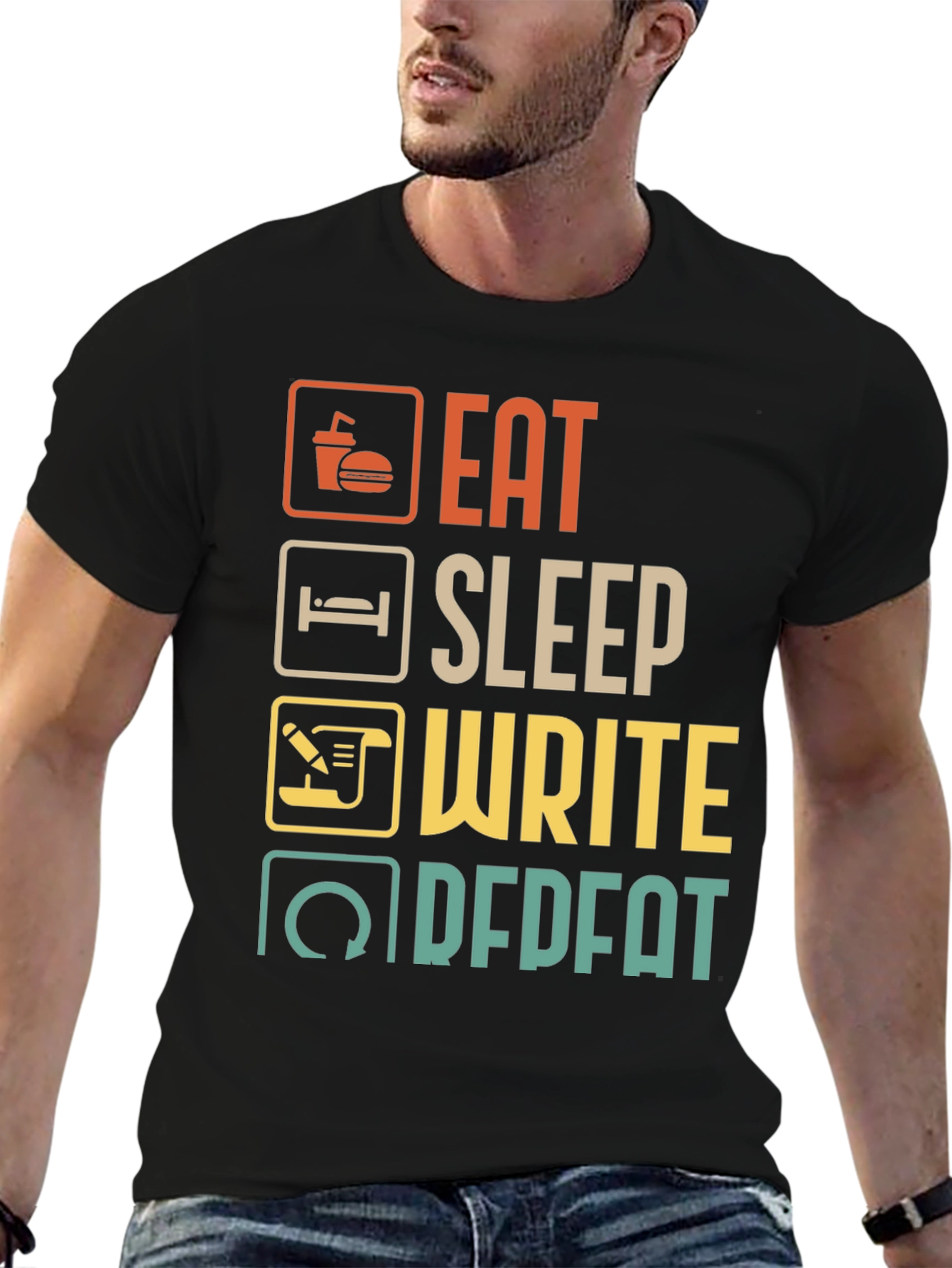 Eat Sleep Write Repeat Black T-Shirt