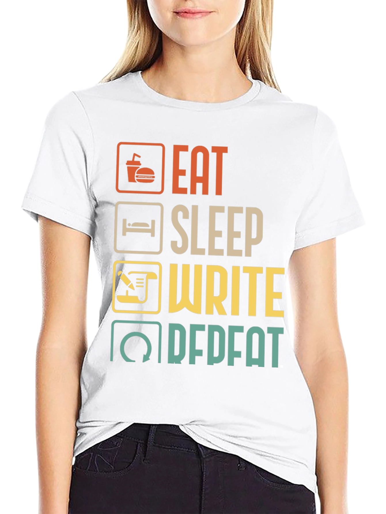 Eat Sleep Write Repeat Black T-Shirt