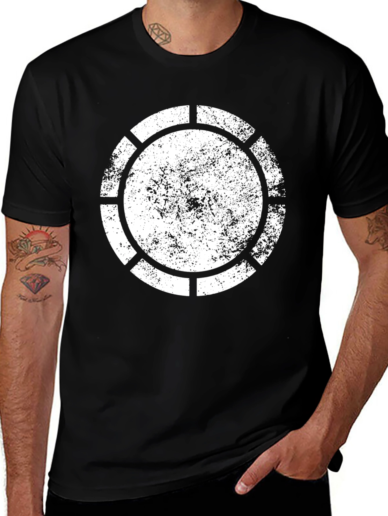 Distressed Circle Graphic Tee - Black