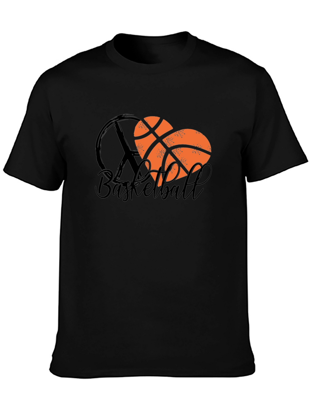 Basketball Heart Peace Sign Black T-Shirt