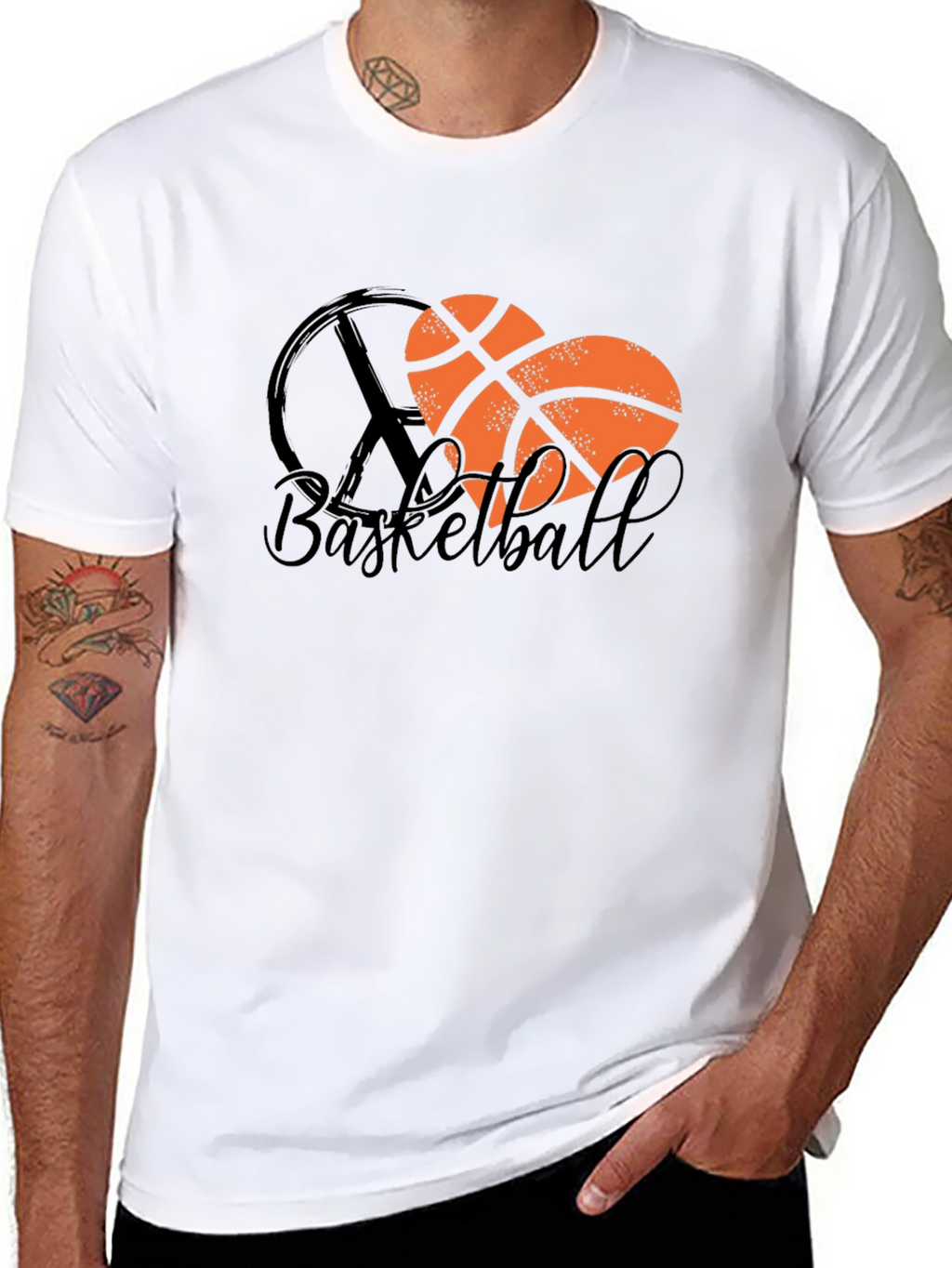 Basketball Heart Peace Sign Black T-Shirt