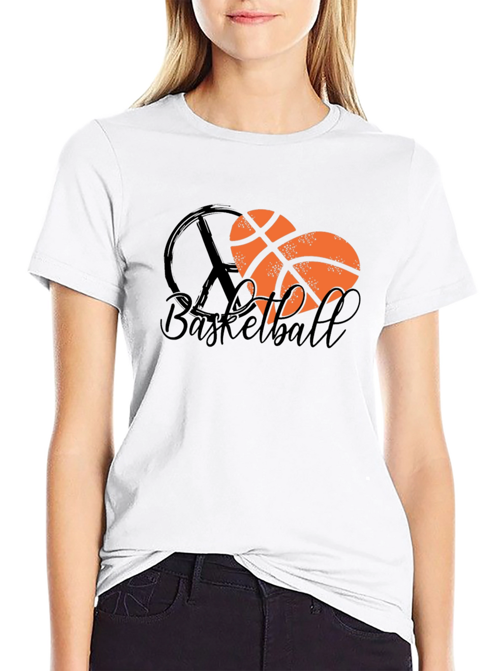 Basketball Heart Peace Sign Black T-Shirt