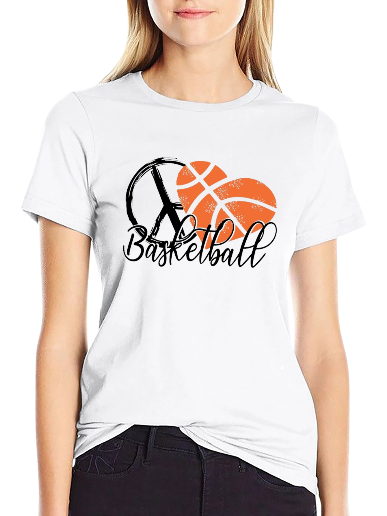 Basketball Heart Peace Sign Black T-Shirt