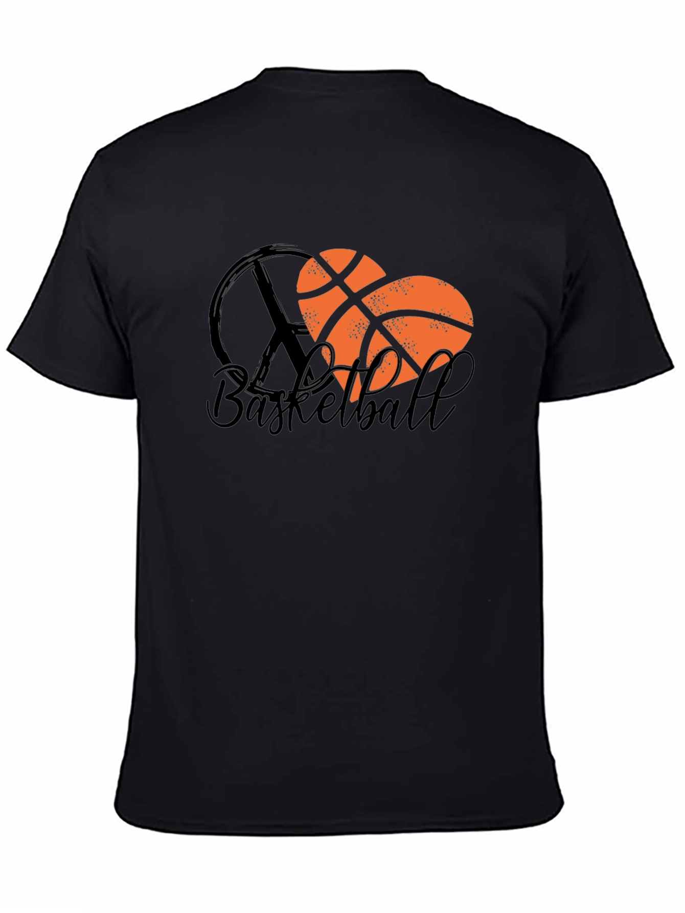 Basketball Heart Peace Sign Black T-Shirt