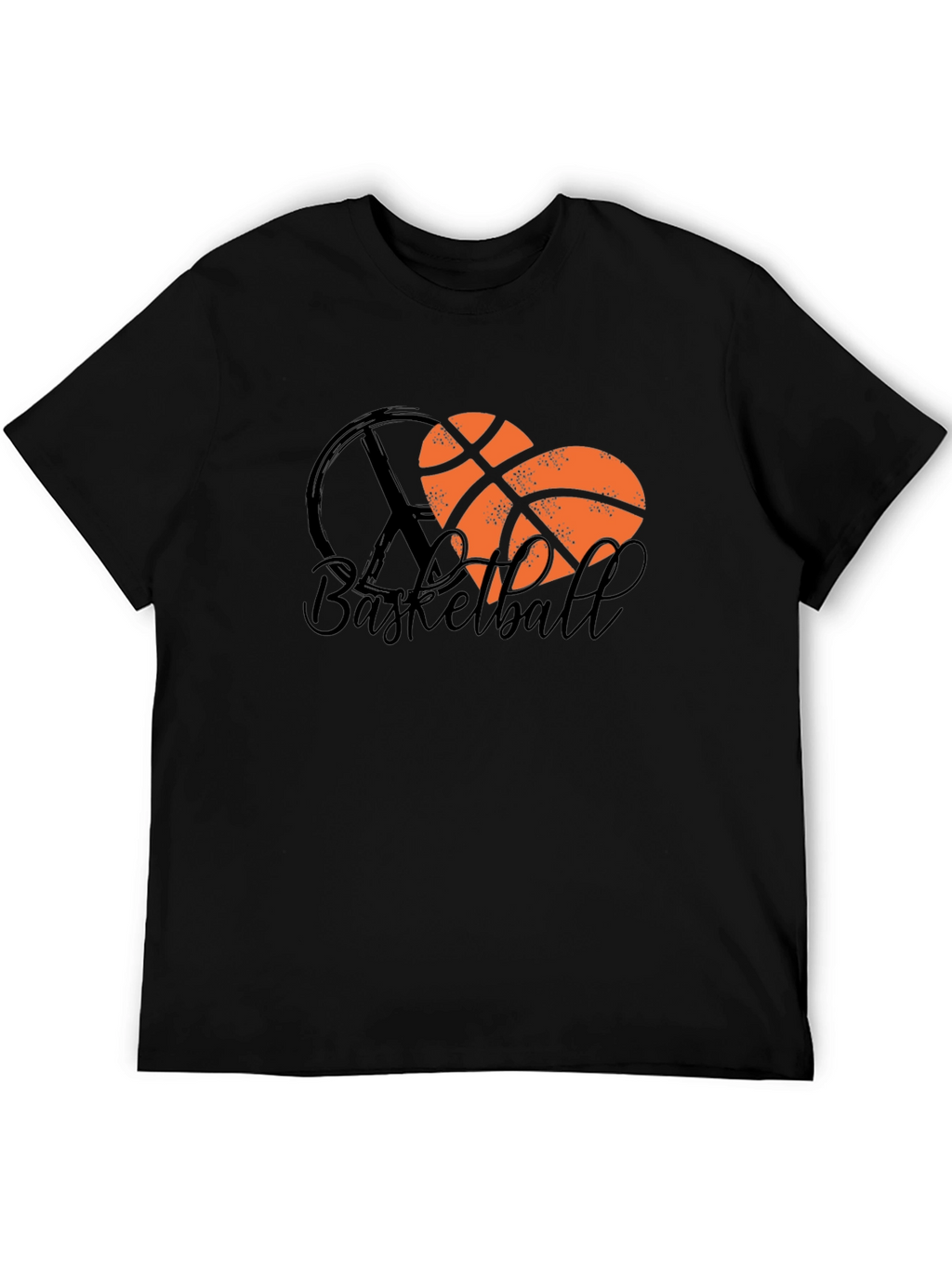 Basketball Heart Peace Sign Black T-Shirt