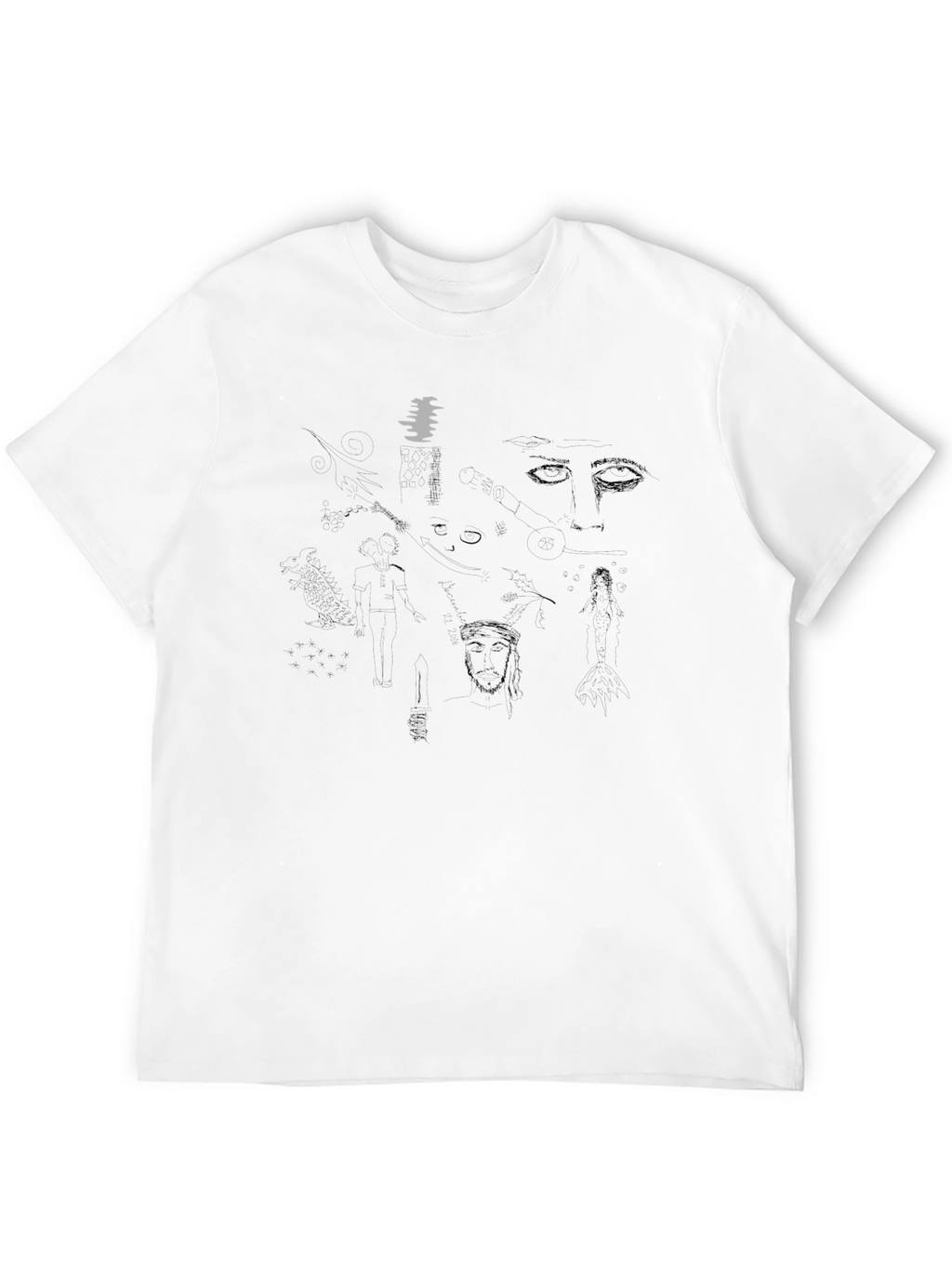 Abstract Sketch Print Black T-Shirt