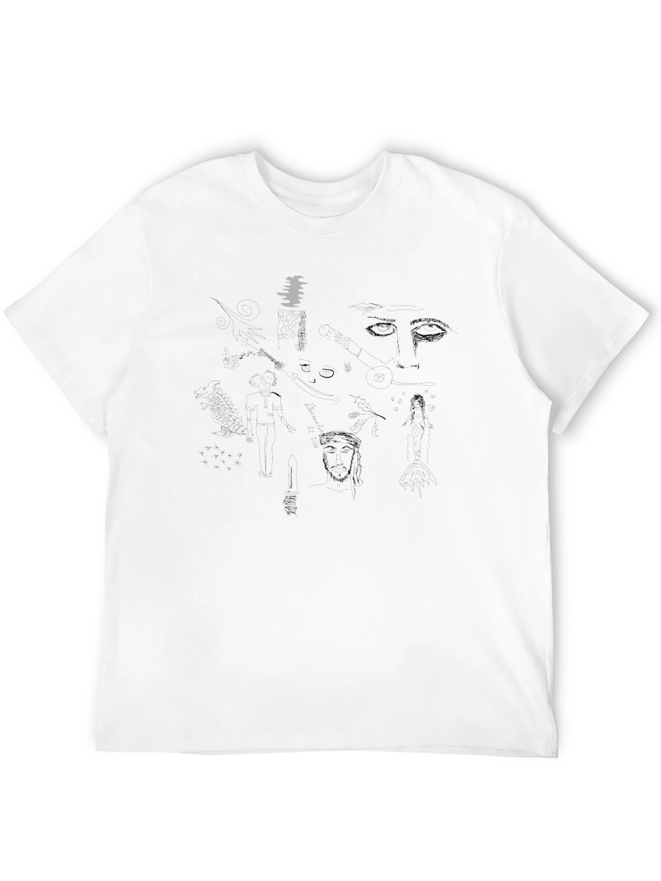 Abstract Sketch Print Black T-Shirt