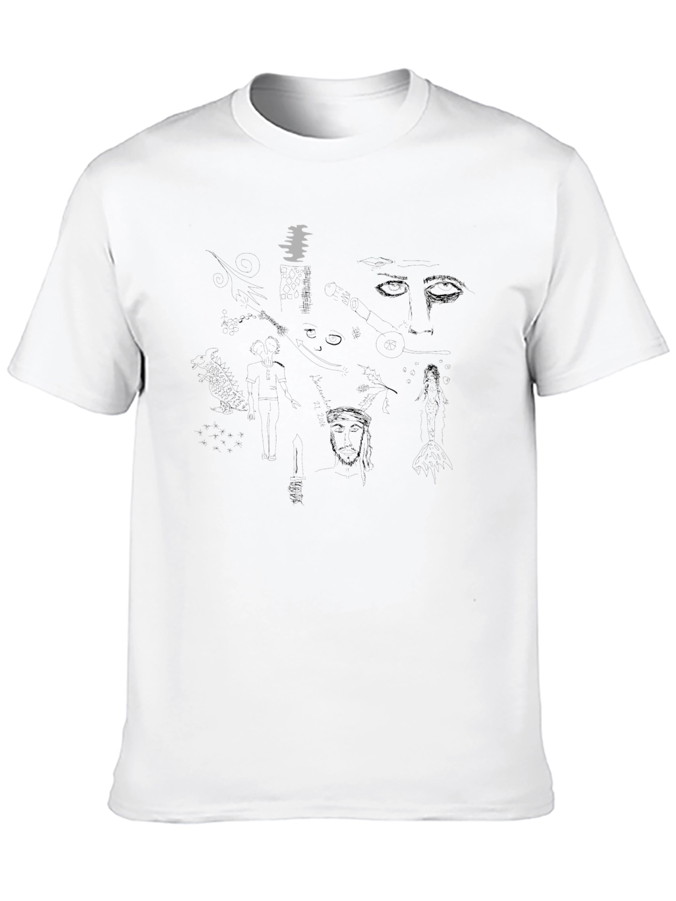 Abstract Sketch Print Black T-Shirt