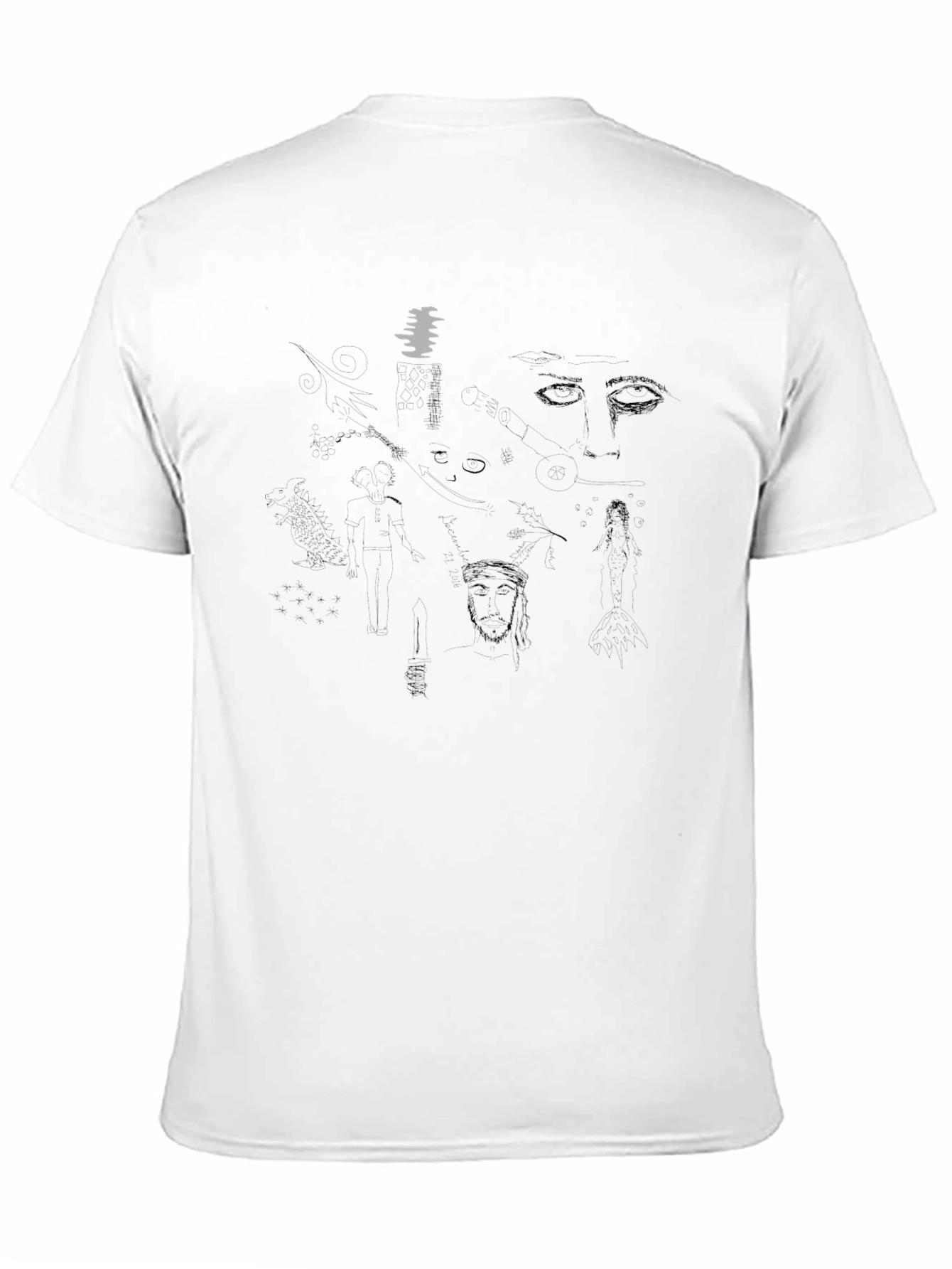Abstract Sketch Print Black T-Shirt