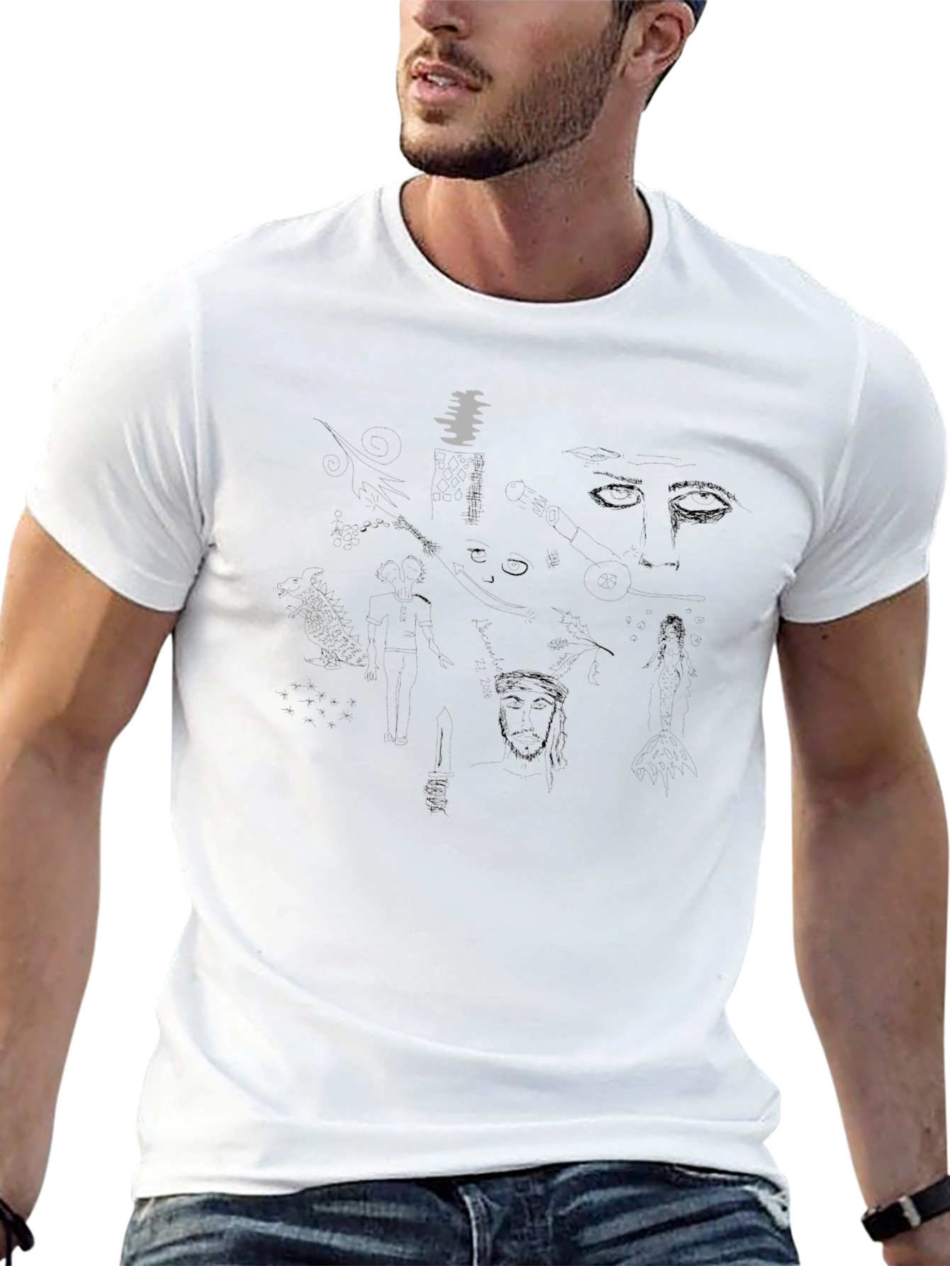 Abstract Sketch Print Black T-Shirt