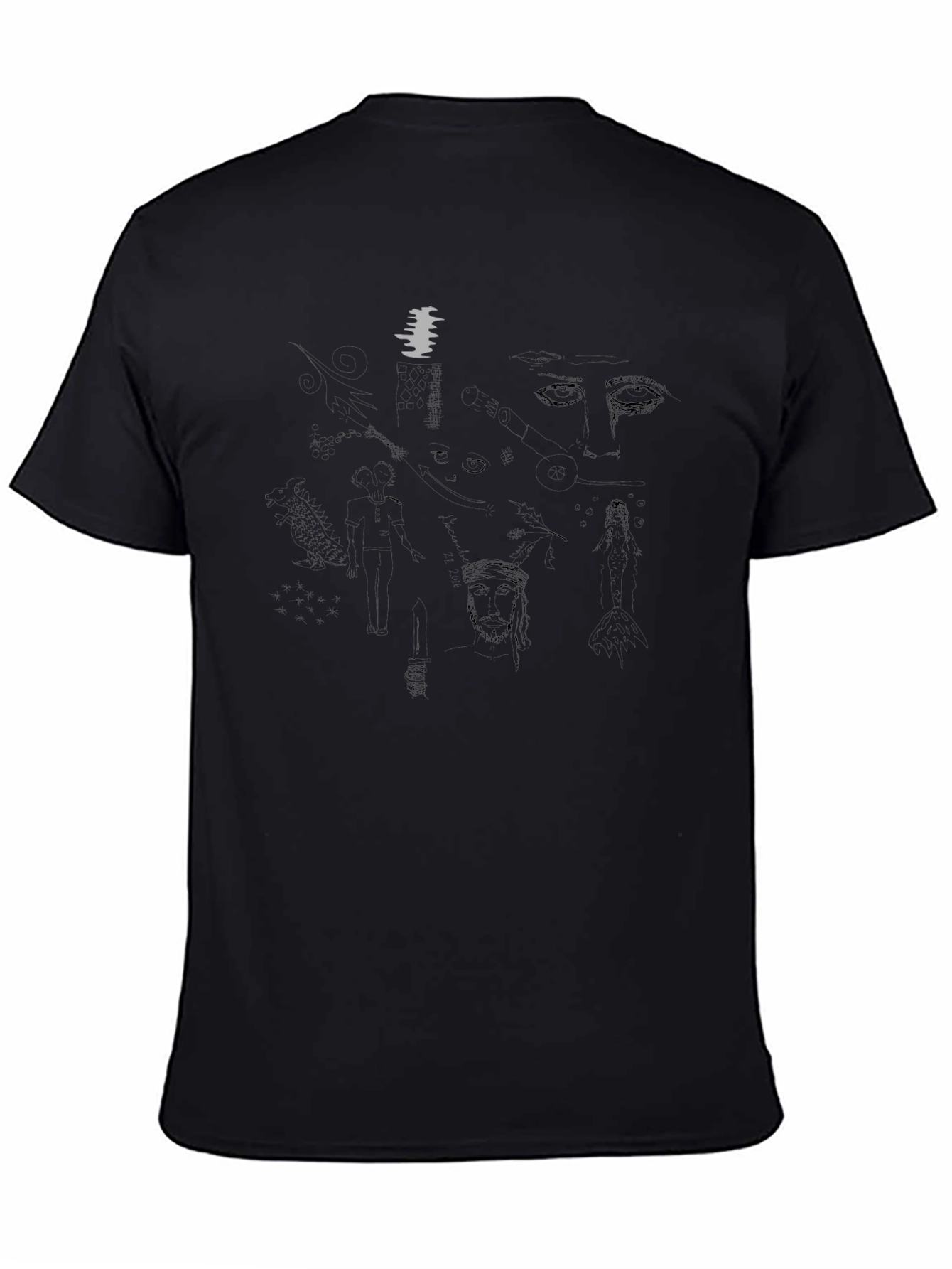 Abstract Sketch Print Black T-Shirt