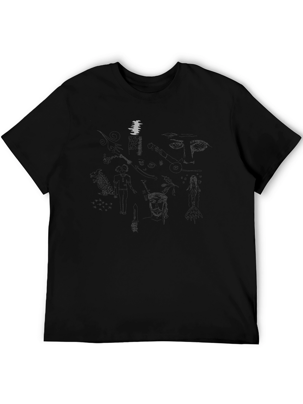 Abstract Sketch Print Black T-Shirt