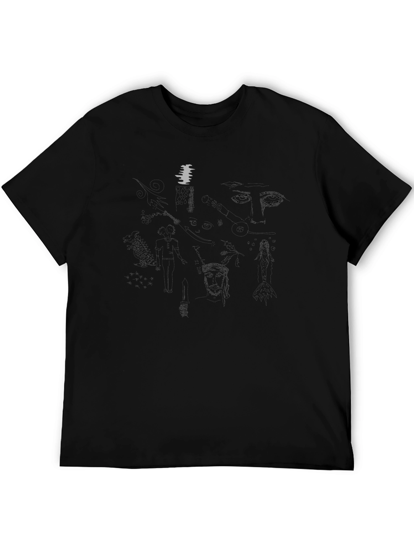 Abstract Sketch Print Black T-Shirt