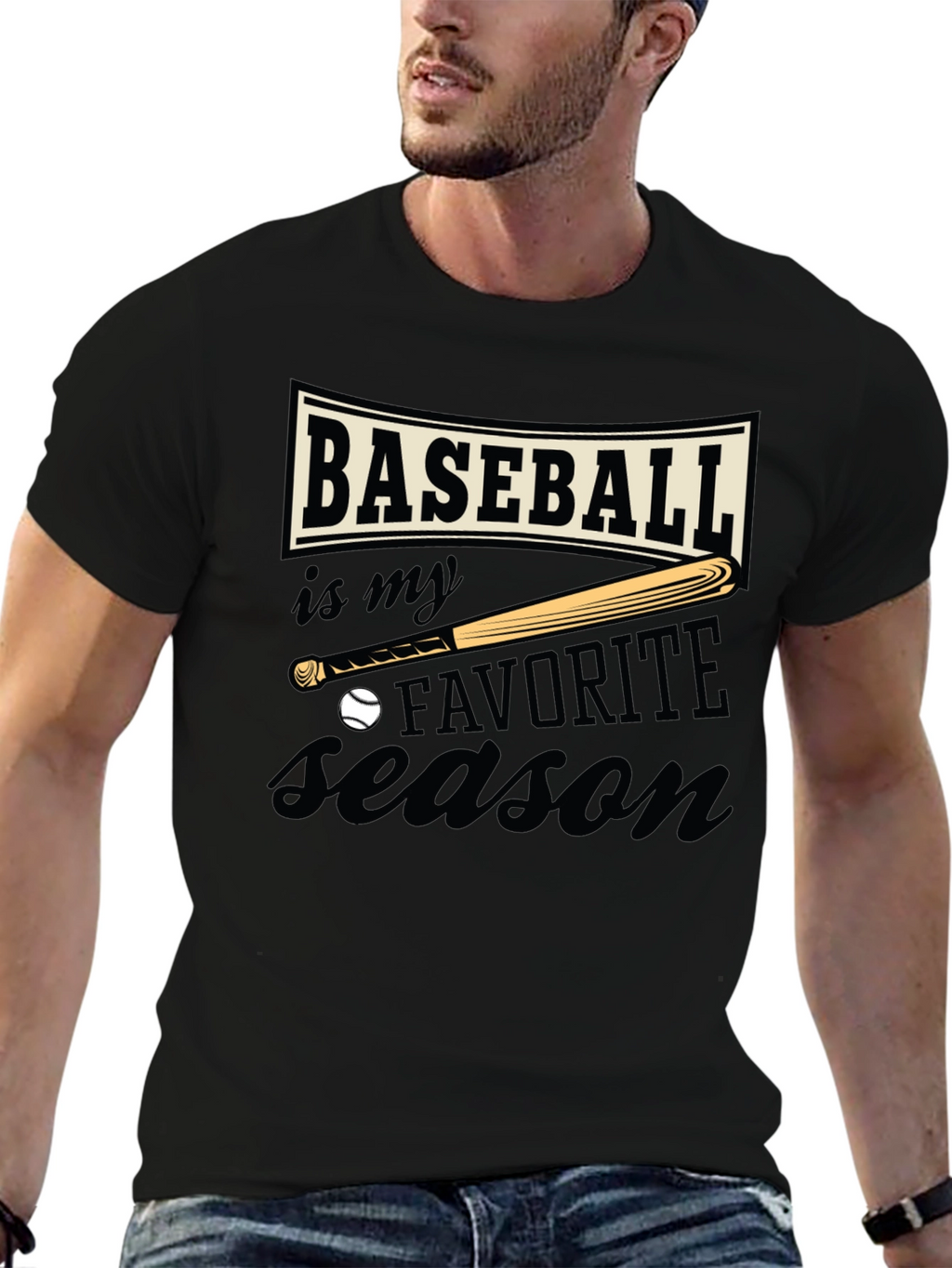 Baseball Favorite Season Black T-Shirt