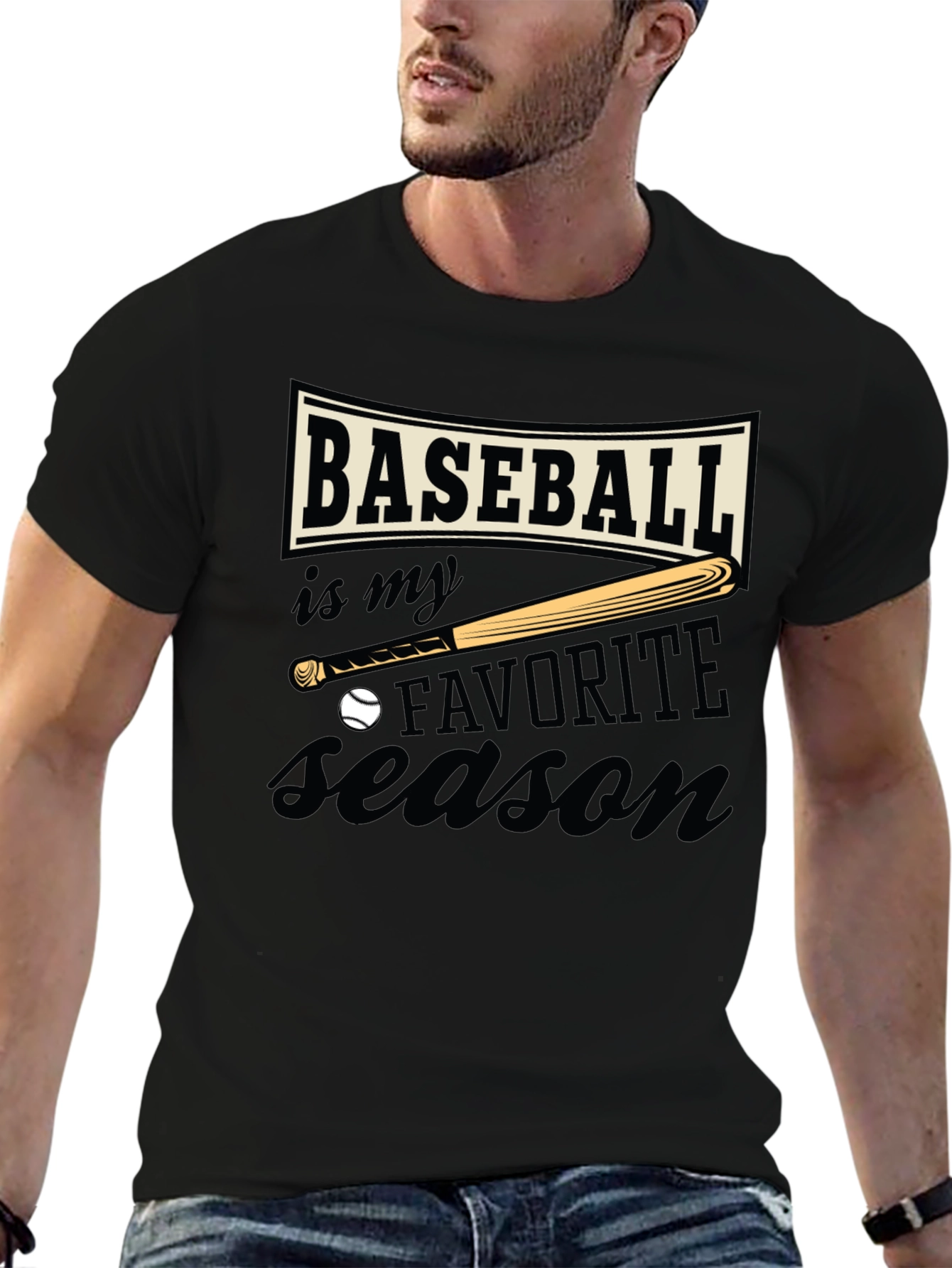 Baseball Favorite Season Black T-Shirt