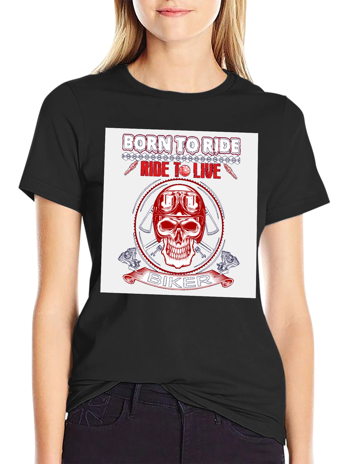 Biker Skull Graphic T-Shirt - Ride to Live Design
