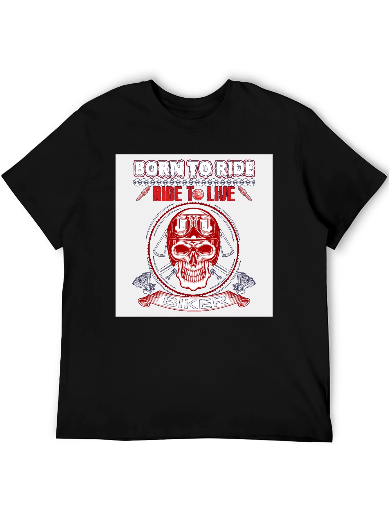 Biker Skull Graphic T-Shirt - Ride to Live Design