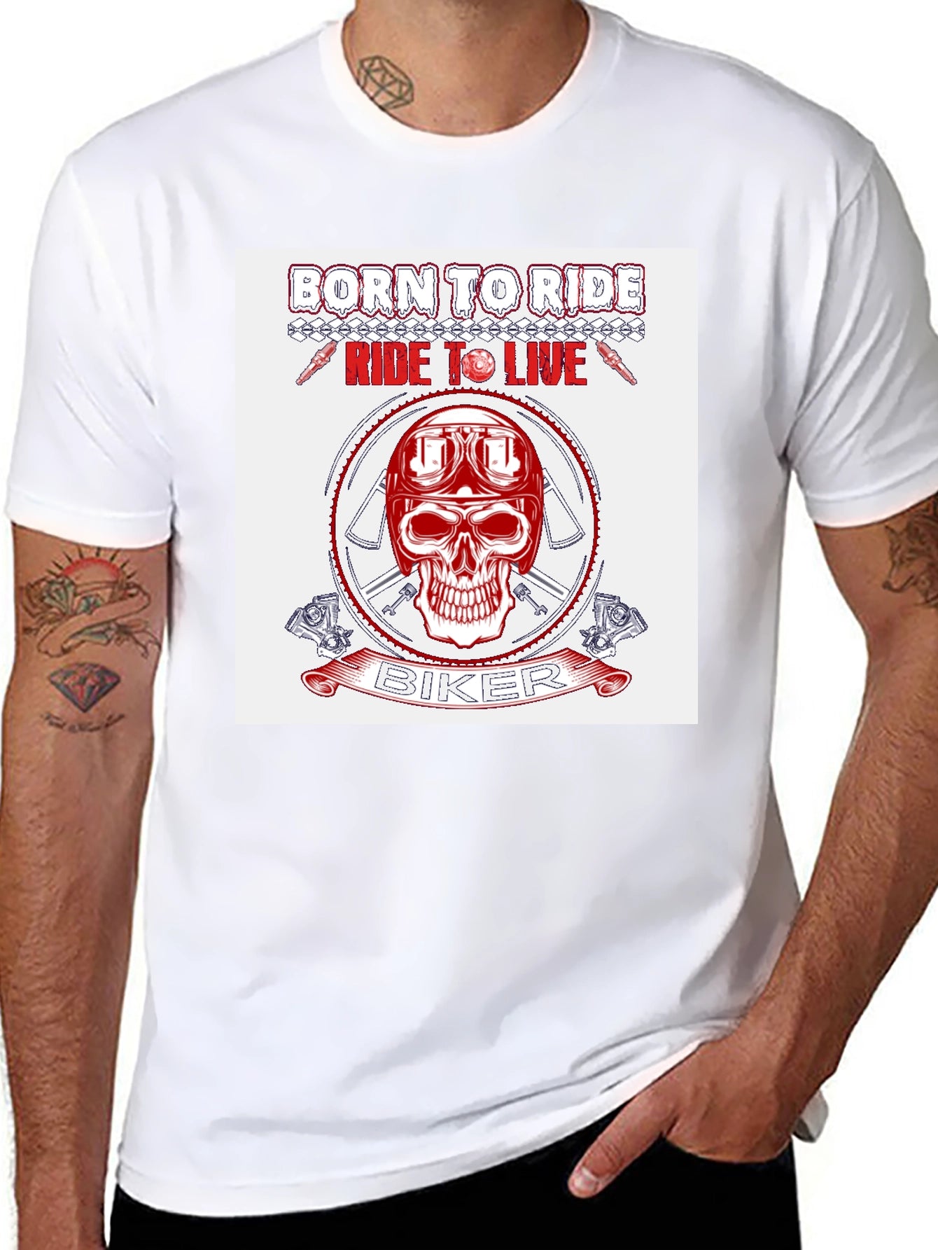 Biker Skull Graphic T-Shirt - Ride to Live Design