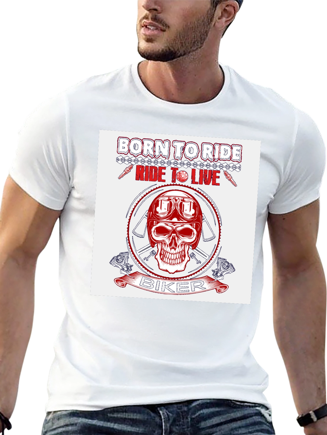 Biker Skull Graphic T-Shirt - Ride to Live Design
