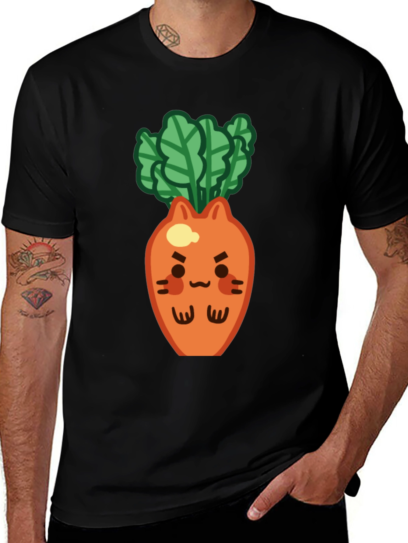 Cute Carrot Cat T-Shirt - Black Unique Design