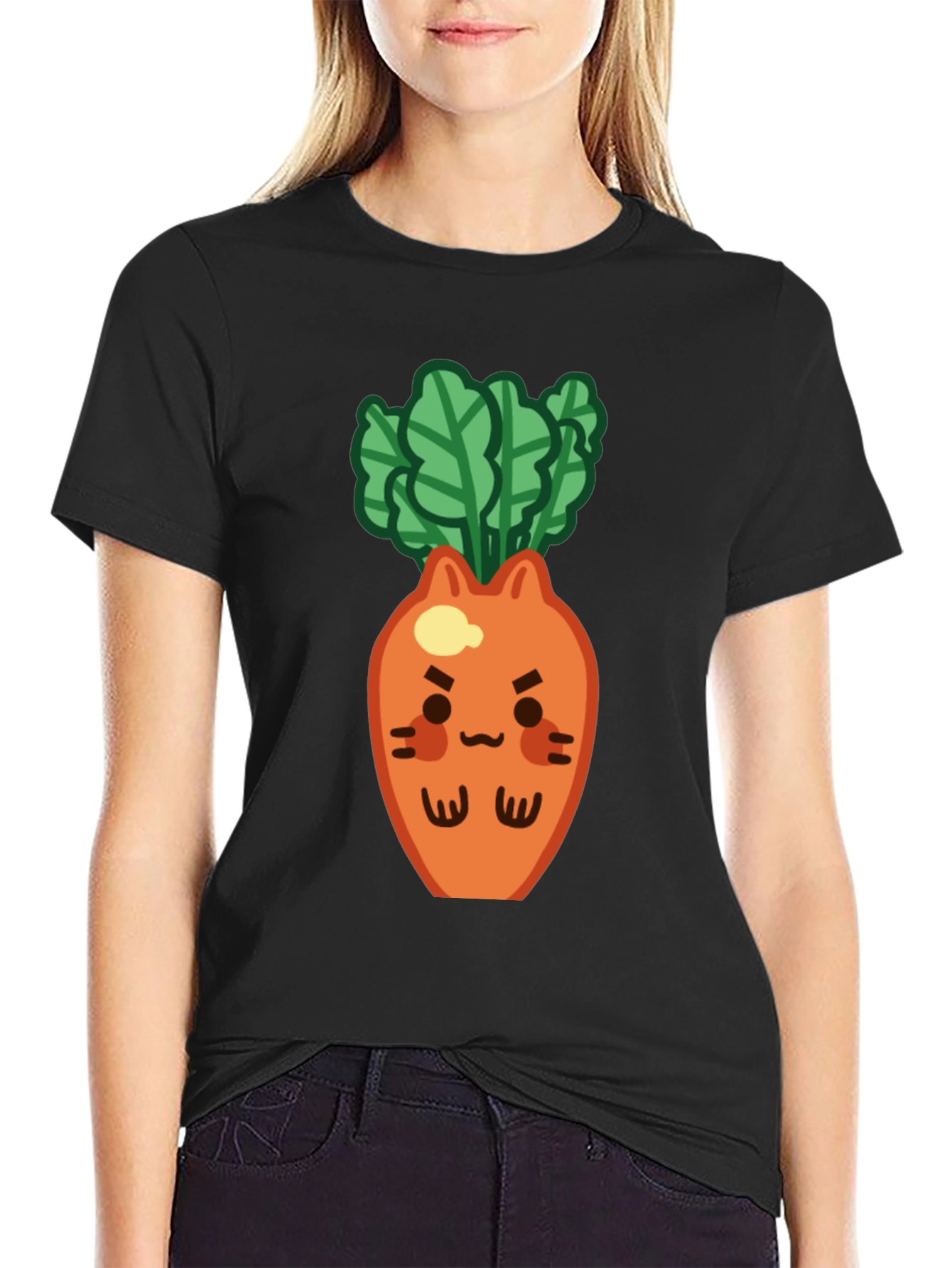 Cute Carrot Cat T-Shirt - Black Unique Design